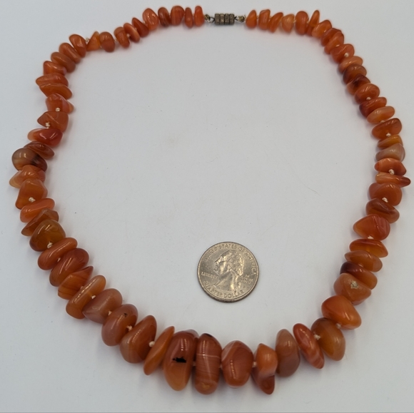 Vintage Beautiful Polish Nuggets Red Agate Gemstone Knotted Necklace 21" - Picture 10 of 12